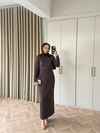 HR-0101H&R ButikHep- Arde Taşlı Elbise Acı Kahve