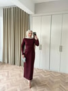 HR-0102H&R ButikHep- Arde Taşlı Elbise Bordo