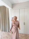 HR-1562H&R ButikHew- Kampanyalı Saten Elbise Vizon