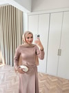 HR-1562H&R ButikHew- Kampanyalı Saten Elbise Vizon