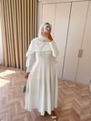 HR-2907H&R ButikHew- Lia Pelerin Detaylı Abiye Elbise Beyaz