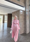 elbs-1640H&R ButikKol Detaylı İpek Saten Elbise Pembe