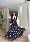 HR-1197H&R ButikKyl - Gül Desenli Şifon Elbise Siyah