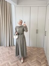 HR-0855H&R ButikMoi- Seli Bel Detaylı Elbise Haki