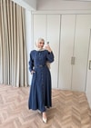 HR-0854H&R ButikMoi- Seli Bel Detaylı Elbise Lacivert