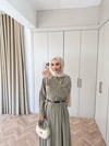 HR-0855H&R ButikMoi- Seli Bel Detaylı Elbise Haki