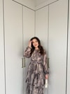 HR-0467H&R ButikQas- Ezol Katkat Renkli Elbise Kahve