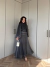 ELB-135H&R ButikQu-Lina Ponponlu Şifon Elbise Siyah