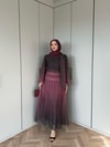 ELB-135H&R ButikQu-Lina Ponponlu Şifon Elbise Bordo