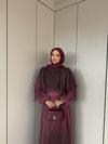 ELB-135H&R ButikQu-Lina Ponponlu Şifon Elbise Bordo