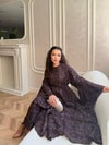 HR-1175H&R ButikQu- Yeni Desen Selen Elbise Kahve