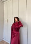 elbs-1627H&R ButikSelen Saten Elbise Kırmızı