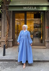 elbs-1634H&R ButikŞobiyet Müslin Keten Elbise Mavi