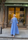 elbs-1634H&R ButikŞobiyet Müslin Keten Elbise Mavi