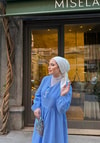 elbs-1634H&R ButikŞobiyet Müslin Keten Elbise Mavi