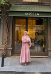 elbs-1634H&R ButikŞobiyet Müslin Keten Elbise Pudra