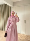 ELB-187H&R ButikTB-Çisem Çizgi Detay Elbise Pembe