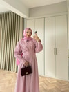 ELB-187H&R ButikTB-Çisem Çizgi Detay Elbise Pembe