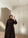 ELB-208H&R ButikTB-Mansa Toka Detaylı Elbise Kahve