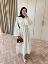 HR-1497H&R ButikTb- Öla V Ön Keten Elbise Beyaz