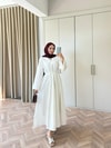 HR-1497H&R ButikTb- Öla V Ön Keten Elbise Beyaz