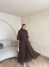 HR-0789H&R ButikTB - Wola Çizgi Detaylı Elbise Kahve