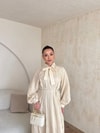 HR-0789H&R ButikTB - Wola Çizgi Detaylı Elbise Ekru