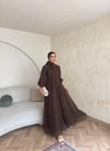 HR-0789H&R ButikTB - Wola Çizgi Detaylı Elbise Kahve