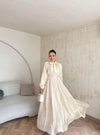 HR-0789H&R ButikTB - Wola Çizgi Detaylı Elbise Ekru