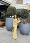 elbs-1581H&R ButikÜmra Gold Düğmeli Elbise Sarı