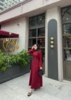 elbs-1615H&R ButikVelaur Keten Elbise Bordo