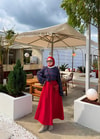 HR-3010H&R ButikNG- Dani Bağcıklı Gabardin Etek Kırmızı