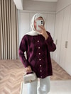 HRK-007H&R ButikElant Simli Gold Düğmeli Hırka Mürdüm