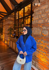 HR-3312H&R ButikMB - Esla Fermuarlı Triko Hırka Saks Mavi