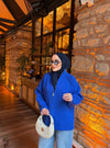 HR-3312H&R ButikMB - Esla Fermuarlı Triko Hırka Saks Mavi