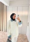 HR-3293H&R ButikQu- Keza Kot Detaylı Triko Hırka Beyaz