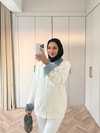 HR-3293H&R ButikQu- Keza Kot Detaylı Triko Hırka Beyaz