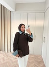 HR-3293H&R ButikQu- Keza Kot Detaylı Triko Hırka Acı Kahve
