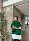 KAZK-15H&R ButikÇizgili Kazak Yeşil Beyaz
