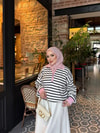 HR-3320H&R ButikHT- Çizgili Midi Triko Kazak Pembe Yaka