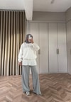 KAZK-634H&R ButikLove Muadil Taş Detaylı Sweat Beyaz