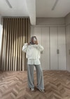 KAZK-634H&R ButikLove Muadil Taş Detaylı Sweat Beyaz