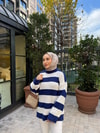 KAZK-599H&R ButikMB-Eco Çizgili Triko Kazak Lacivert