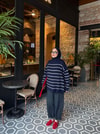 HR-3536H&R ButikMix- Yan Çizgi Detaylı Triko Kazak Lacivert