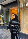 HR-3536H&R ButikMix- Yan Çizgi Detaylı Triko Kazak Siyah