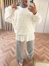 KAZK-629H&R ButikMuadil Harf Taşlı Sweat Beyaz
