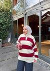 HR-3467H&R ButikPls- Bagle Kalın Çizgili Kazak Bordo Krem