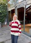 HR-3467H&R ButikPls- Bagle Kalın Çizgili Kazak Bordo Krem