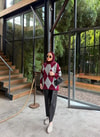 HR-3494H&R ButikPls- Baklava Desen Kazak Bordo Gri