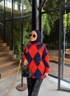 HR-3494H&R ButikPls- Baklava Desen Kazak Kırmızı